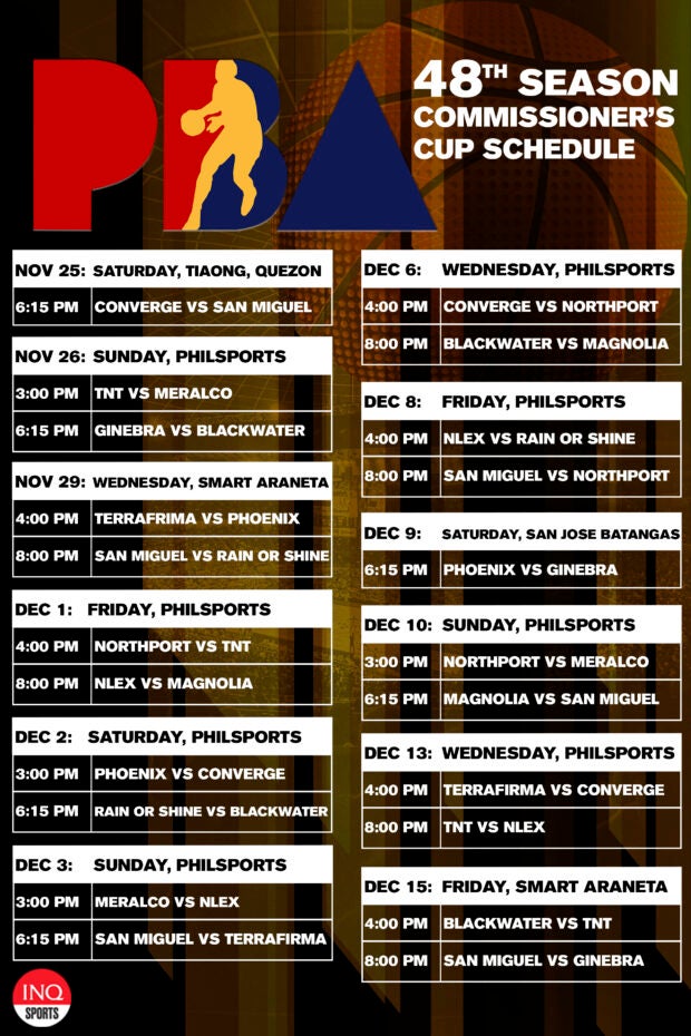 2023 PBA Commissioner's Cup Eliminations Round Schedule