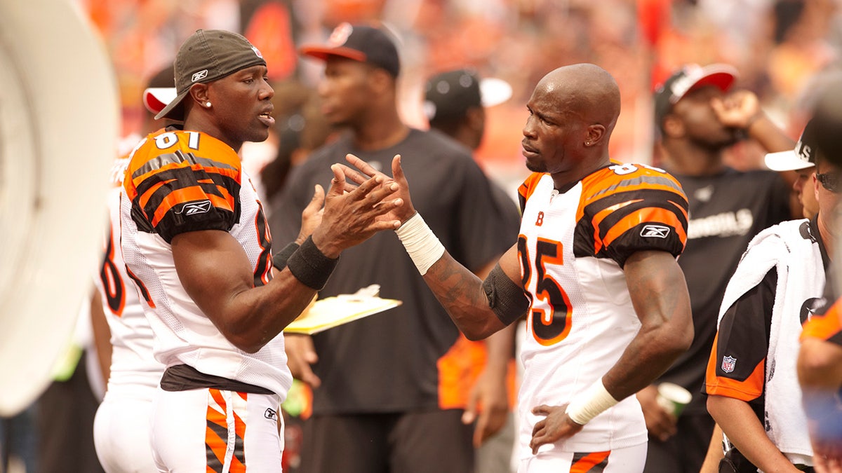 Terrell Owens and Chad Johnson dap up