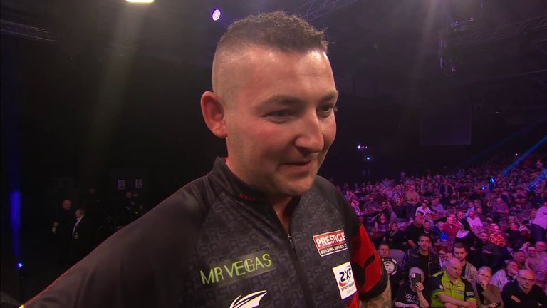 Aspinall gives his reaction after beating Greaves 5-4 